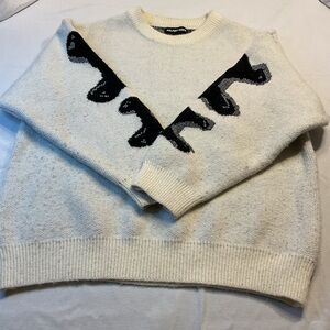 Alefric Eden White Black Bone Ribcage Design, Size S Long Sleeves Coze Crew Neck